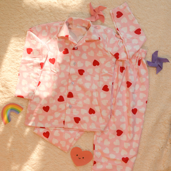 Pink Heart Night Suit Set