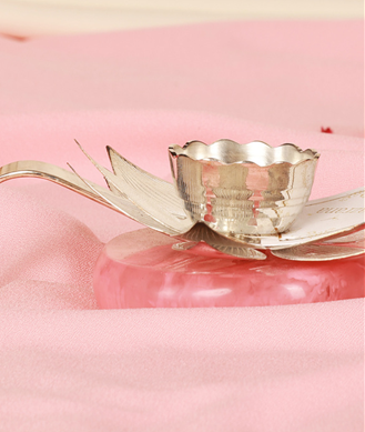 Royal German Silver Lotus Diya with Handle