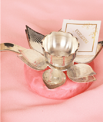 Royal German Silver Lotus Diya with Handle